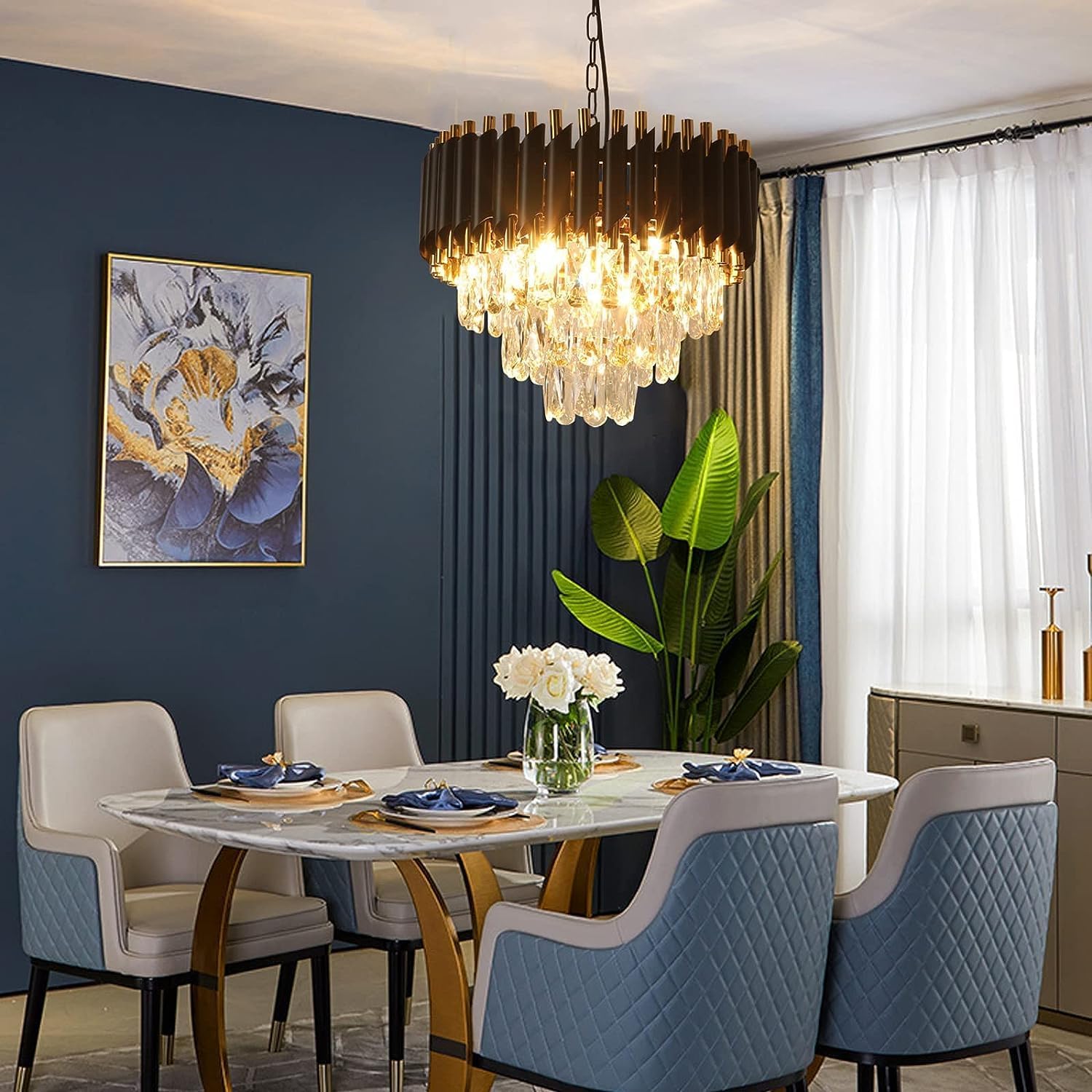 ADWAIT Modern K9 Crystal Black Gold Chandeliers